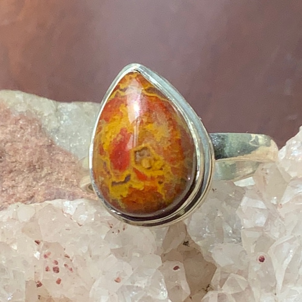 RARE CANDY MOUNTAIN AGATE 925 STERLING SILVER RING, SIZE 7